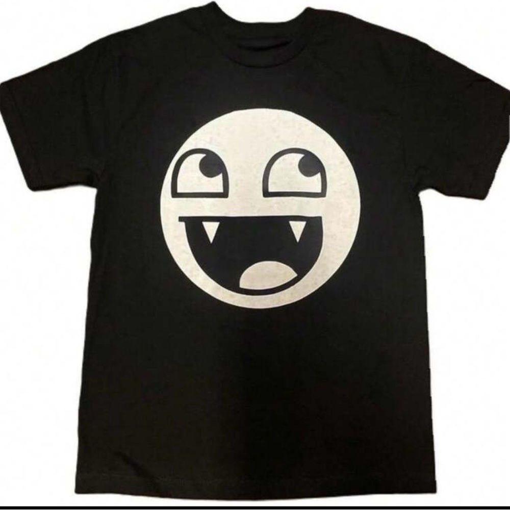 Black Graphic Tee with Smiley Face